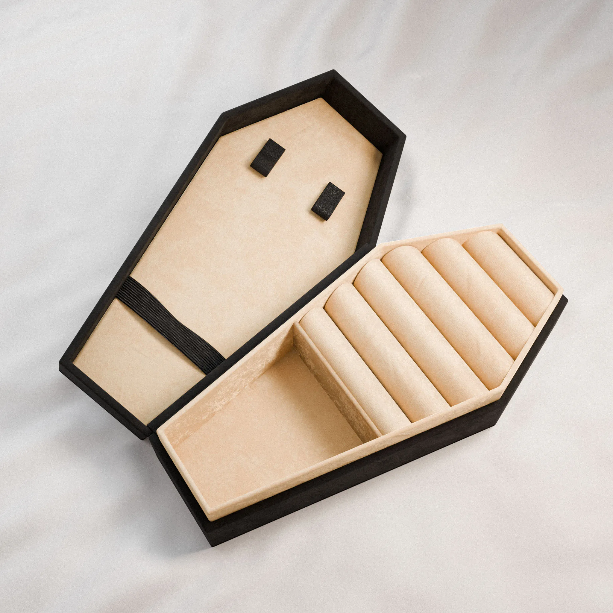 New Design Coffin Shape Velvet Jewelry Box for earrings, Fashion Jewelry Packaging Gift Box