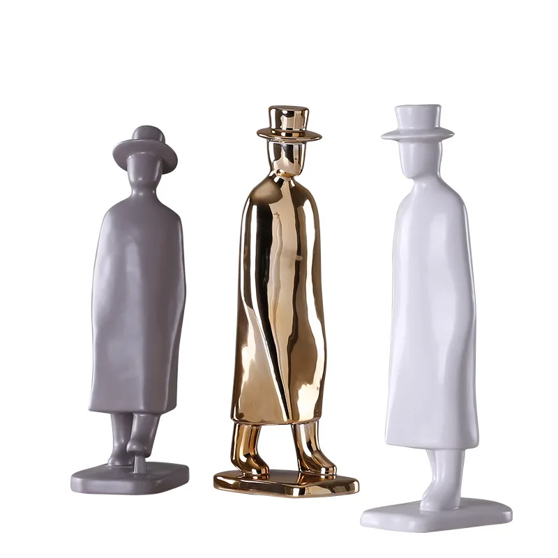 
Simple Nordic Electroplated Gold Wearing Hat Figures Ceramic Crafts Home Desktop Ornaments 