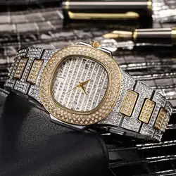 2020 г., оптовая продажа, сверкающие мужские часы золотого цвета в стиле хип-хоп