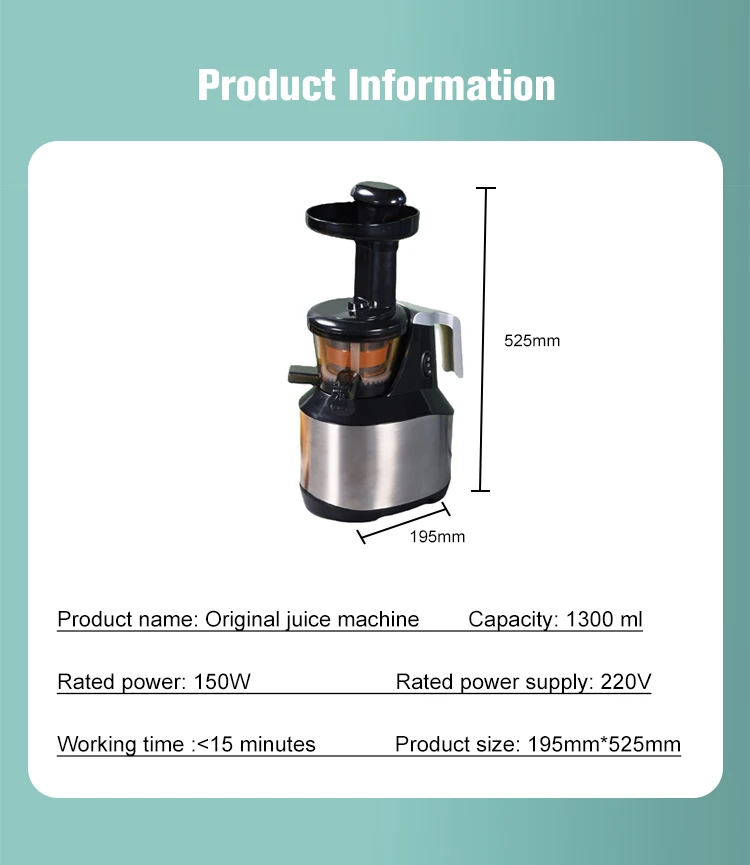 2022 Modern Stainless Steel Smoothie Commercial Masticating Juicer Cold Press Slow Extractor
