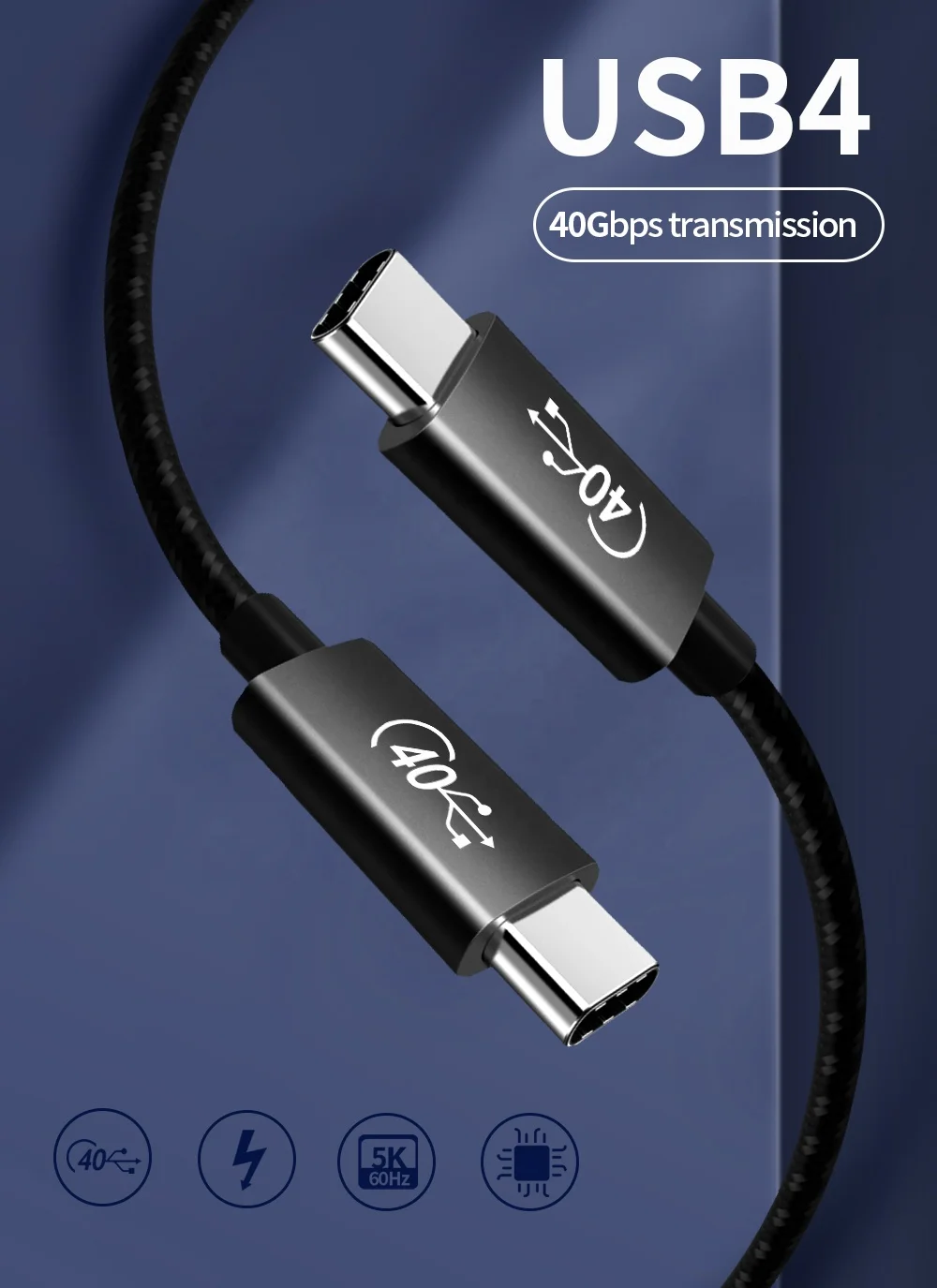  Новинка 2021 зарядный кабель Gen3 USB4 типа C 5 А для передачи данных PD USB 4 0 40 Гбит/с Thunderbolt 3 100 Вт логотип под заказ 8 м