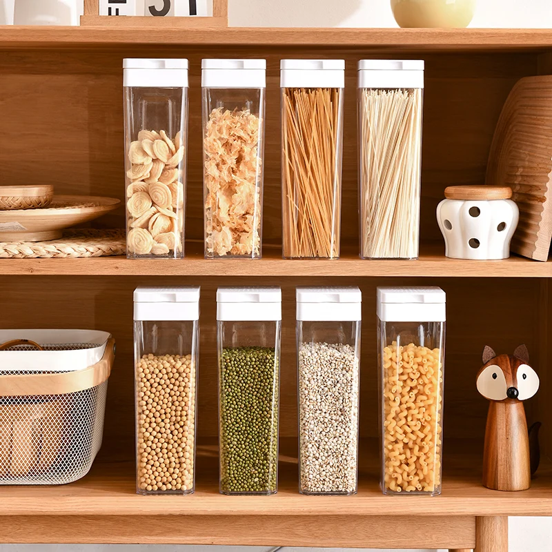 Kitchen Pantry Stackable Airtight Cereal fridge Organizer Dry bulk Food Storage Container Grain Transparent Tank with lid