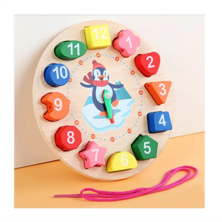 Geometry wooden teaching Clock Puzzles Gadgets Matching Clock Toy For Children Cartoon Animal Educational Wooden Beaded toy