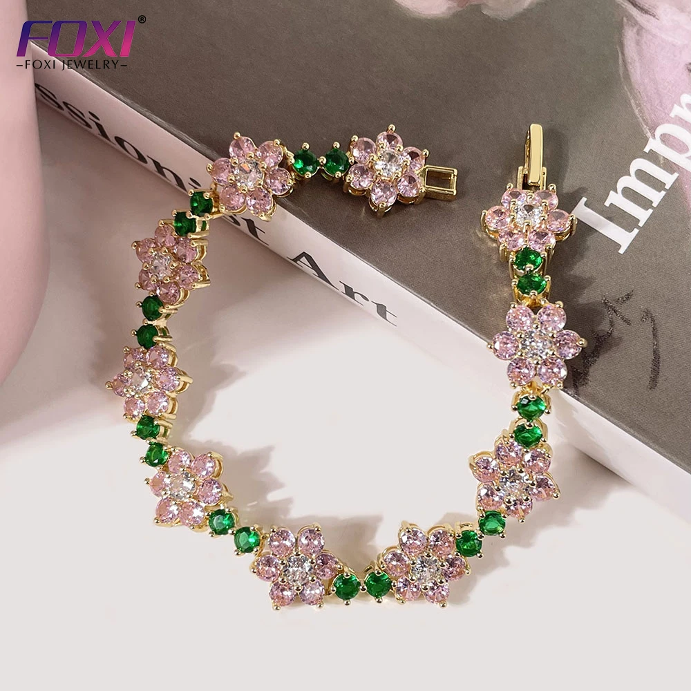 Pinky cz gemstone bracelets fashion girl jewelry 18k gold plated mexico charm bracelet