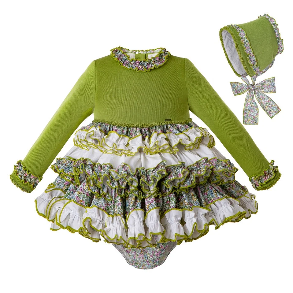 OEM Pettigirl Children Clothes Baby Fluffy Dress + PP Pants + Bonnet Autumn Birthday Party Girls Dress Baby Girl Set