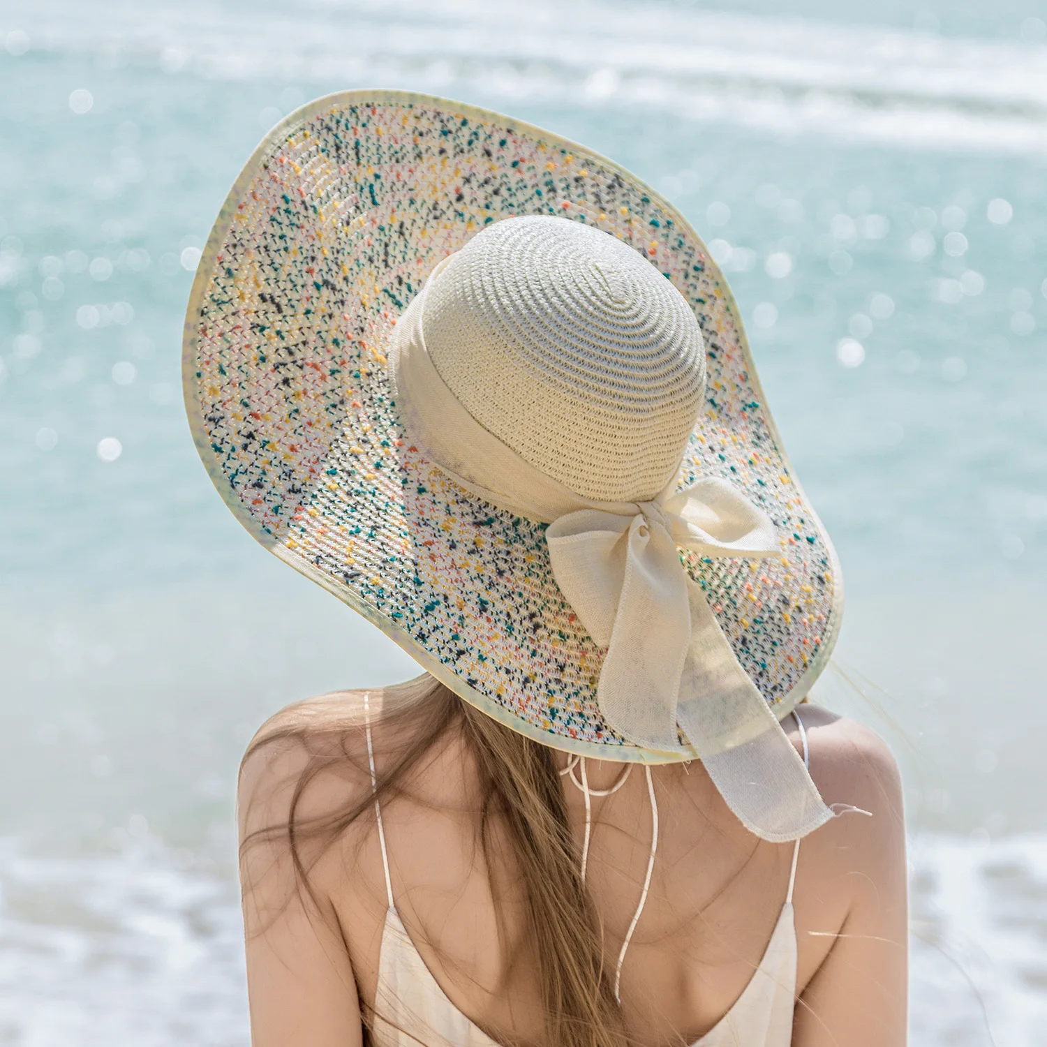 2021 Newest Summer Large Brim Straw Hat Women Bowknot Wide Brimmed Panama Hat INS Hot Outdoor Beach Sun Hat Oversize Cap