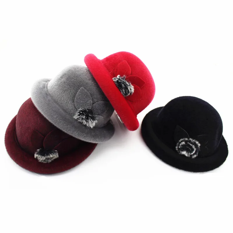 Wholesal All-match Mink Fur Ball Women Mom Basin Bowler Caps And Hats
