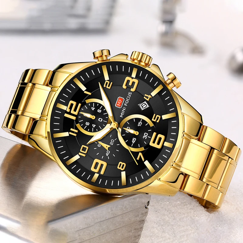 2021 Mini Focus MF0278G Advertisement Quartz Wristwatch Stainless Steel Strap Luminous Waterproof Luxury Men Chrono Watch