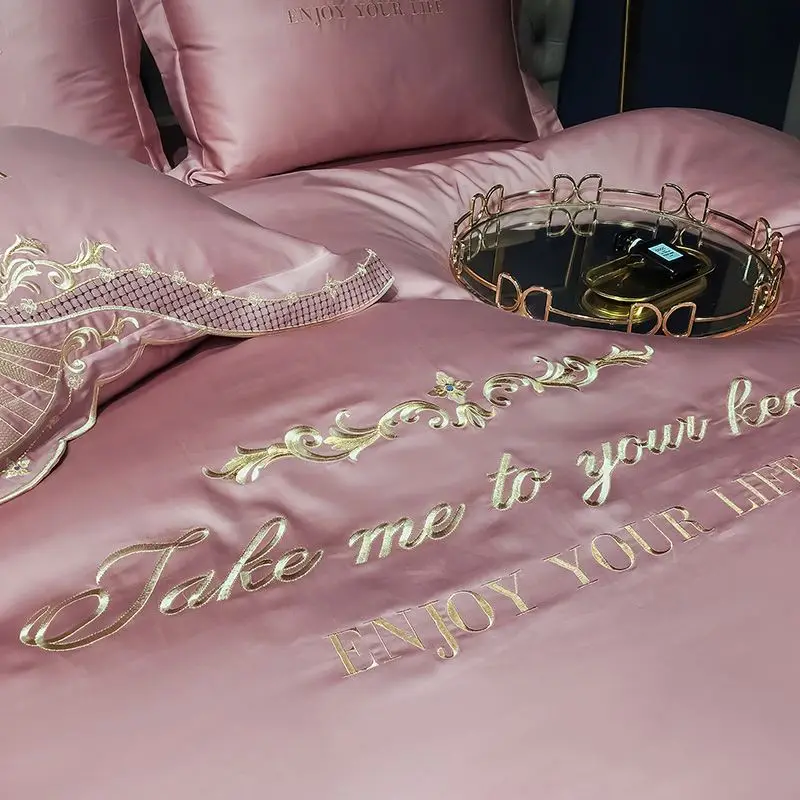 
hot sale silk bedding sets embroidery design tencel bedding set bed sheet and duvet cover set 