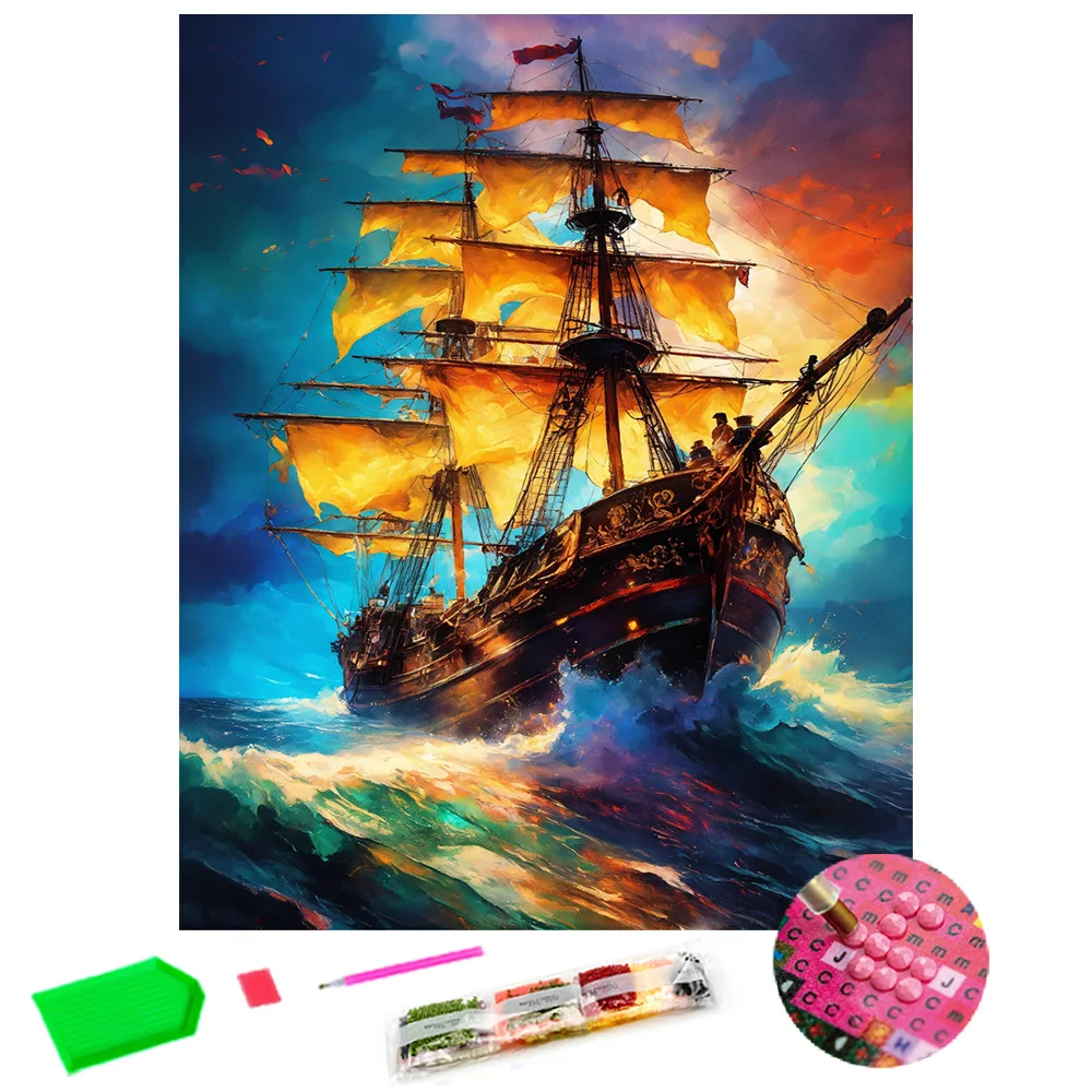 Histone 5D DIY Diamond Painting Landscape Full Diamond Mosaic Sailboat Embroidery Sea Craft Kit Home Decoration Gift