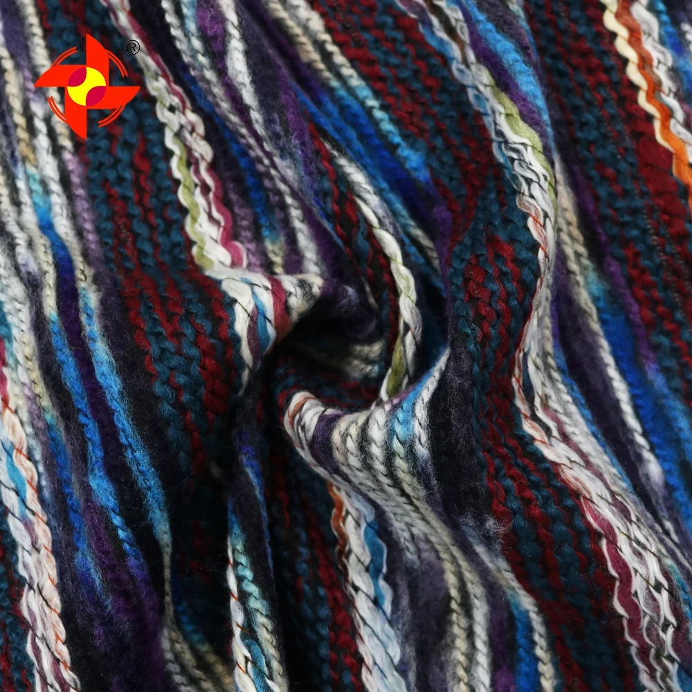 Winter Eco-friendly Acrylic Knitted Fabric Interlocking Yarn-Dyed Polyester Fabric for Shawl Scarf Ladies