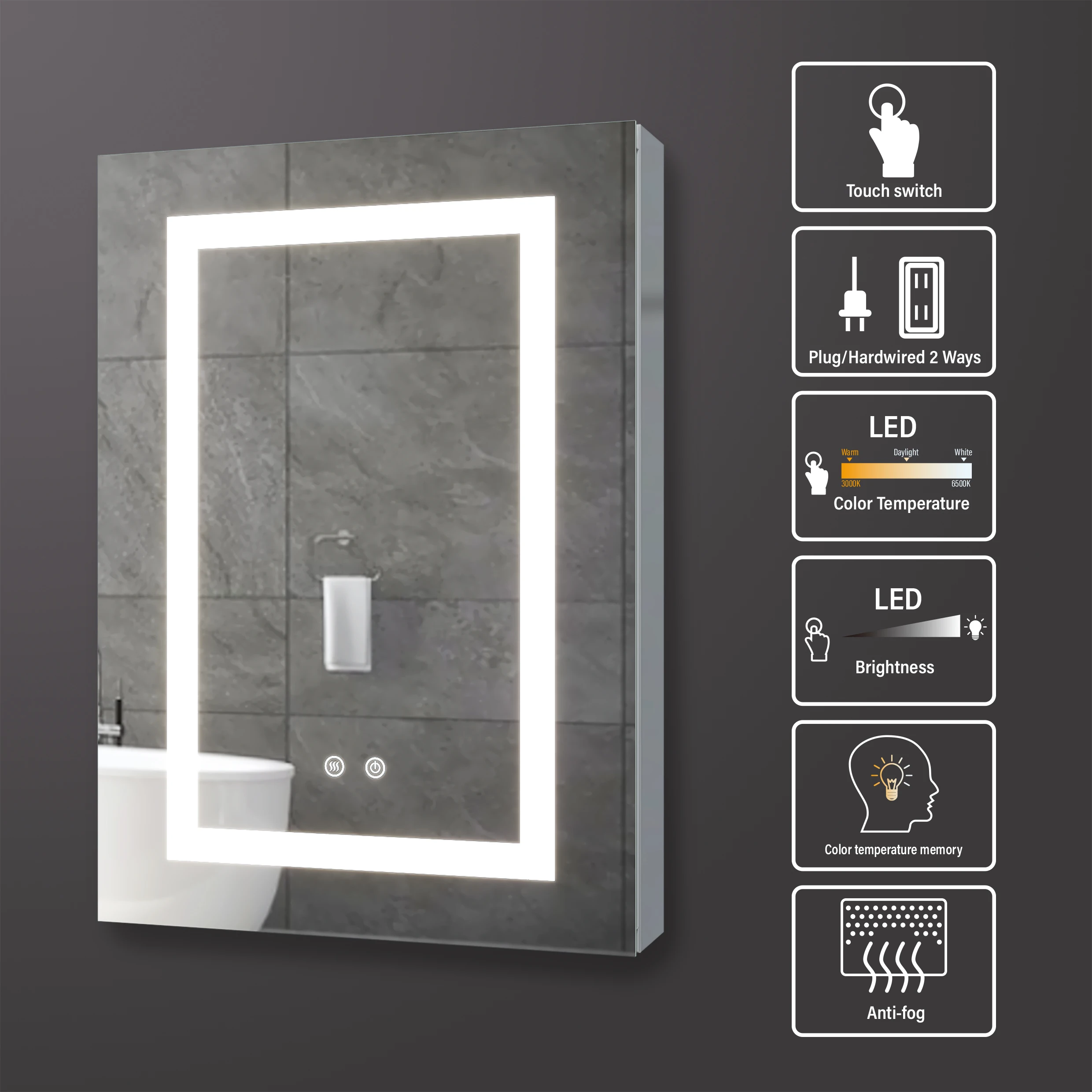 Modern Style Hotel Bathroom Defogger Luxury LED Bathroom Aluminum Medicine Mirrored Cabinet