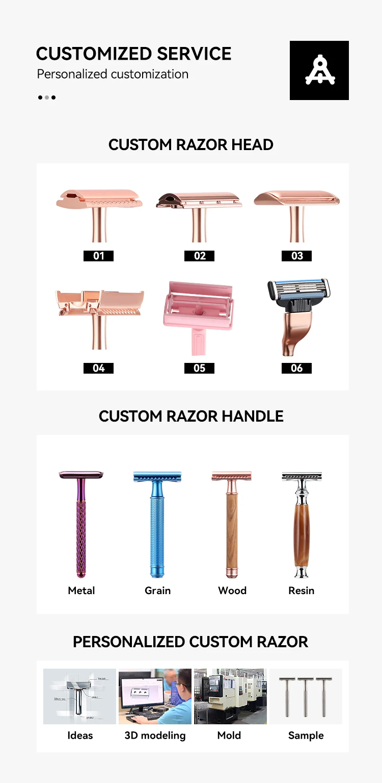 High Quality Custom Shaving Blade Rose Gold Women Safety Razor For Men