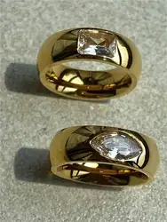 Women stainless steel diamond crystal couple engagement 18K gold plated ring