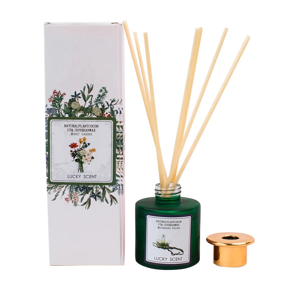 Spring Summer Luxury Printing White Glass Essential Oils Reed Diffuser With Packaging