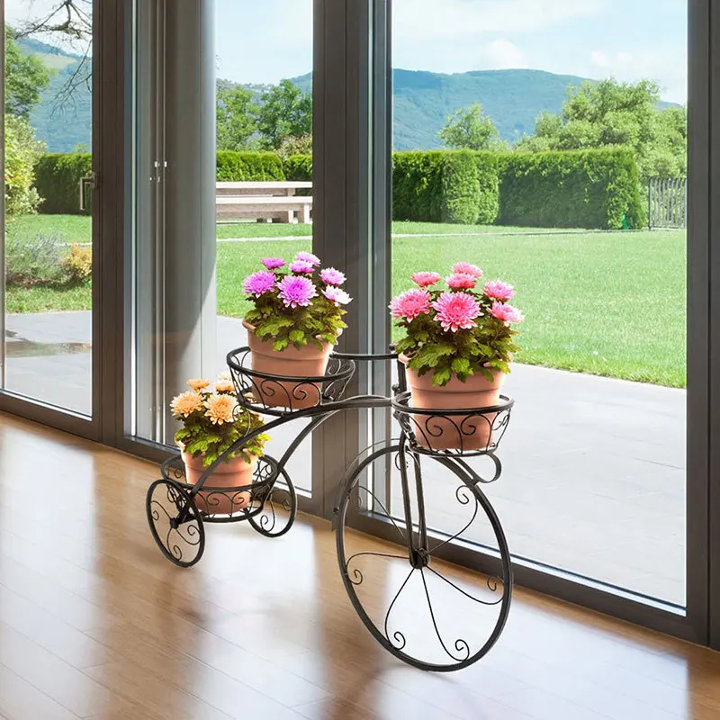 Garden Balcony Decoration Metal Flower Plant Pot Display Rack Bicycle Shape Flower Pot Stand