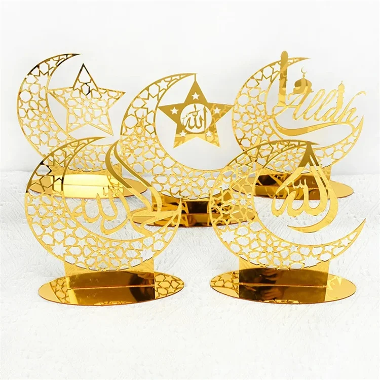 EID Mubarak Acrylic Desktop Ornament Kareem Ramadan Golden Moon Decoration For Home Islamic Muslim Party EID Gifts AL Adha