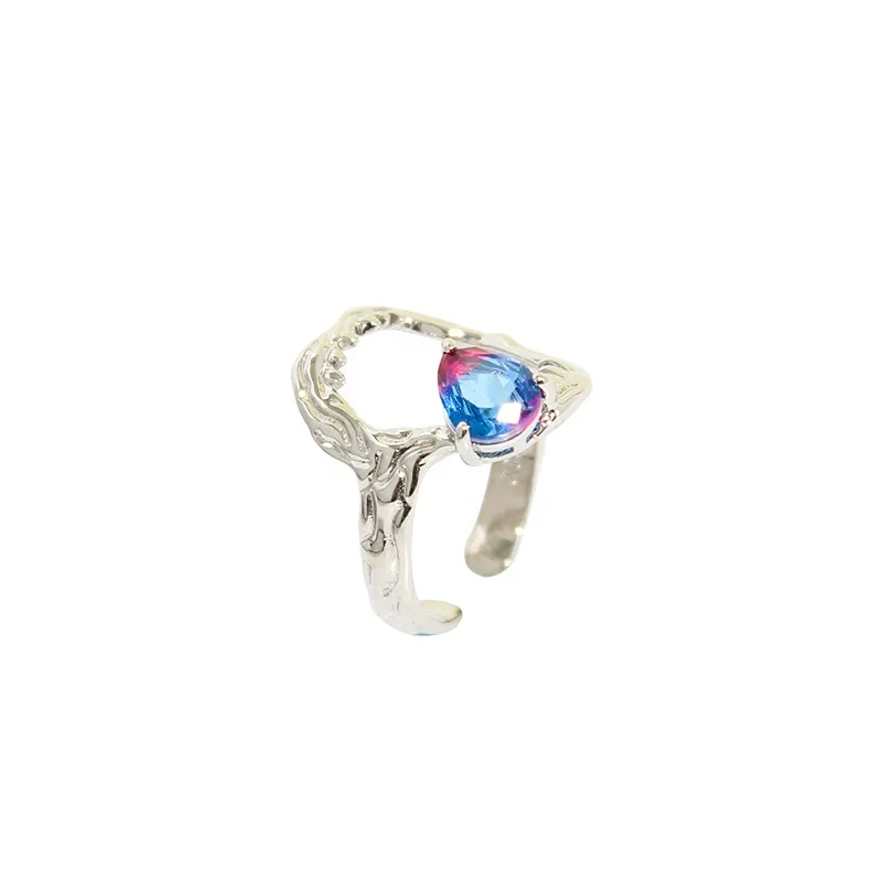 Metal Wind Hip Hop Jewelry Hollowed Out Shark Mouth Tooth Ring Purple Diamond Heart Ring Custom