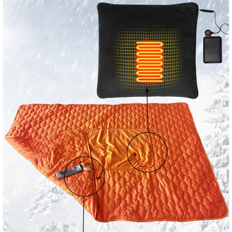 warmer heater thermal heating electric throw blanket with pillow case for travel
