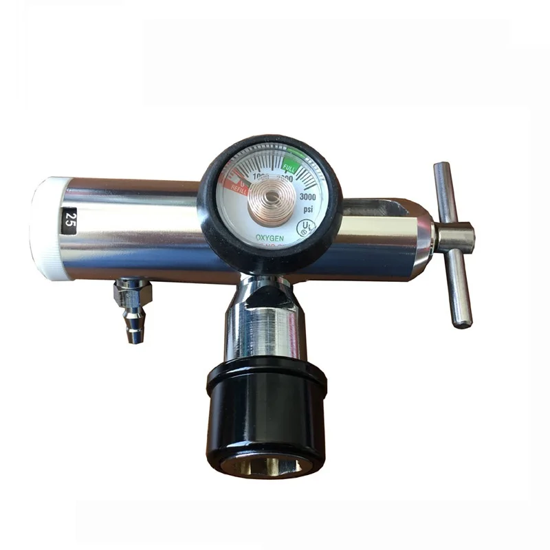 Medical EMS oxygen regulator oxygen cylinder pressure reducing valve with Heyer fitting, Bullnose style, 0-25LPM