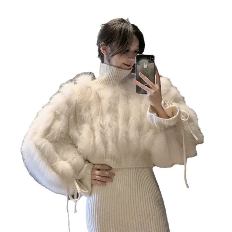 High-End Western Style Fur Fox Fur Spokes Turtleneck Coat Women
