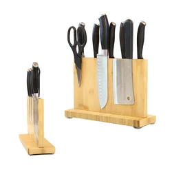 Kitchen steak knives cutlery universal space saving stand bamboo magnetic knife block