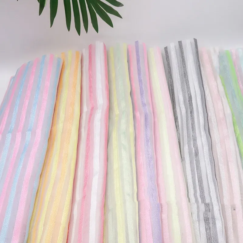 Необычная Радужная цветная ткань из органзы в полоску