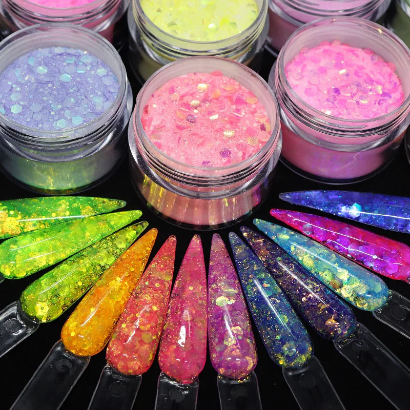 15G/bottle 12 Colors Glitter Colored Acrylic Powder for Nails DIY Art Design 3D Manicure Extension Gifts for Women and Girls