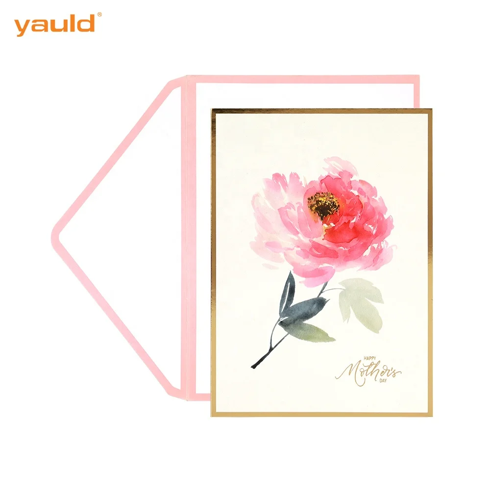 High Quality Funny Rose Flavor Mothers Day Cards Custom Printing Flower Scent Gold Foil Paper Greeting Cards