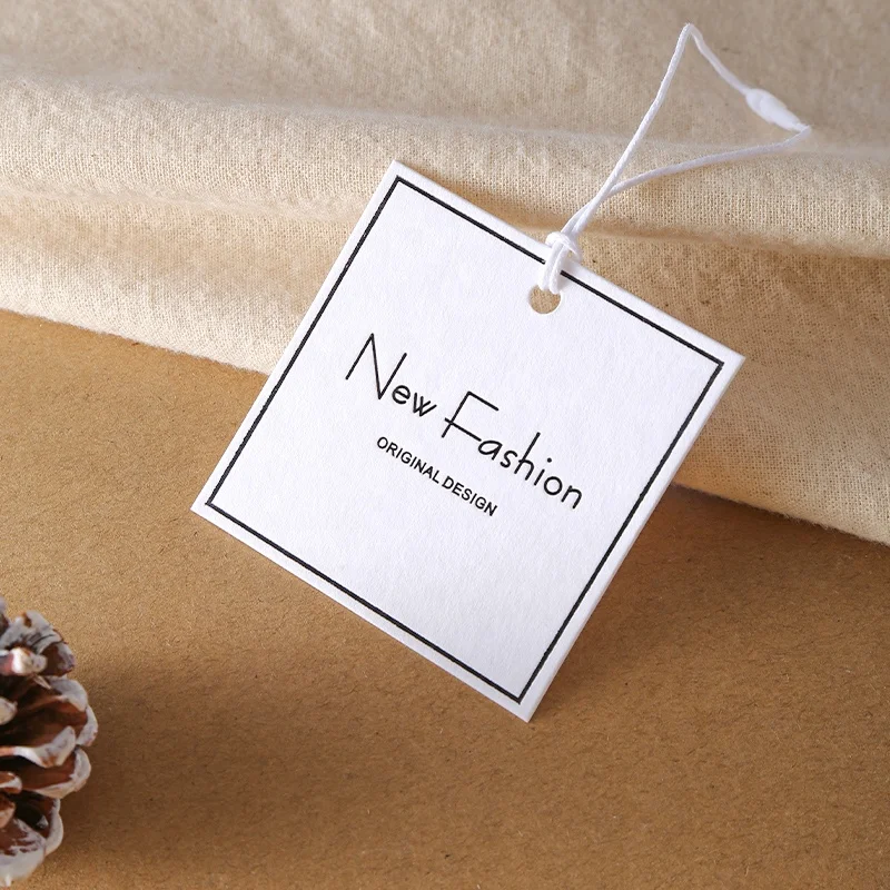 High Grade Black Gold Foil Line Custom Square Single Clothing Hang Tag with Free Wax String