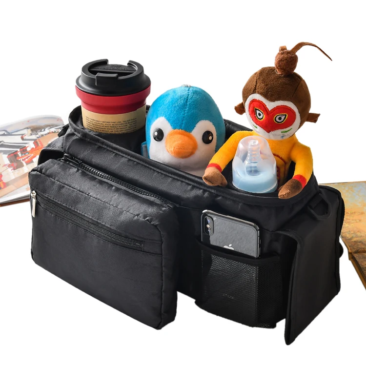 
Baby Stroller Organizer Bag Stroller Storage Bag with 2 XL Waterproof Leak-Proof Insulated Cup Holders and Large Detachable Zi 