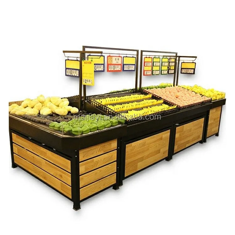 Настраиваемая деревянная витрина для фруктов и овощей с ценником