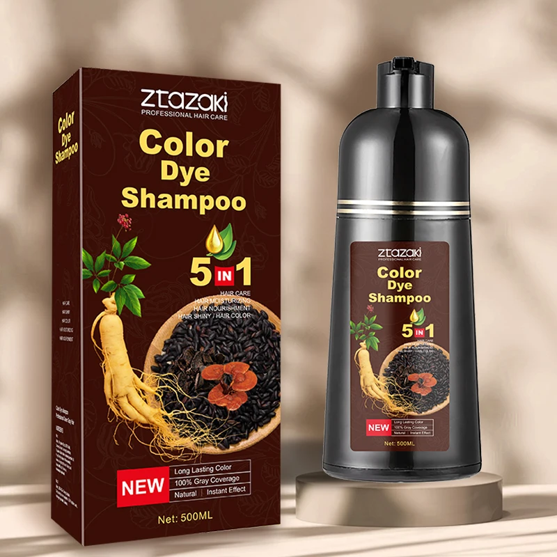 Wholesale Herbal Ginseng 5 In 1 Color Shampoo Best Herbal Thailand Fast Magic Permanent Brown Black Hair Dye Shampoo
