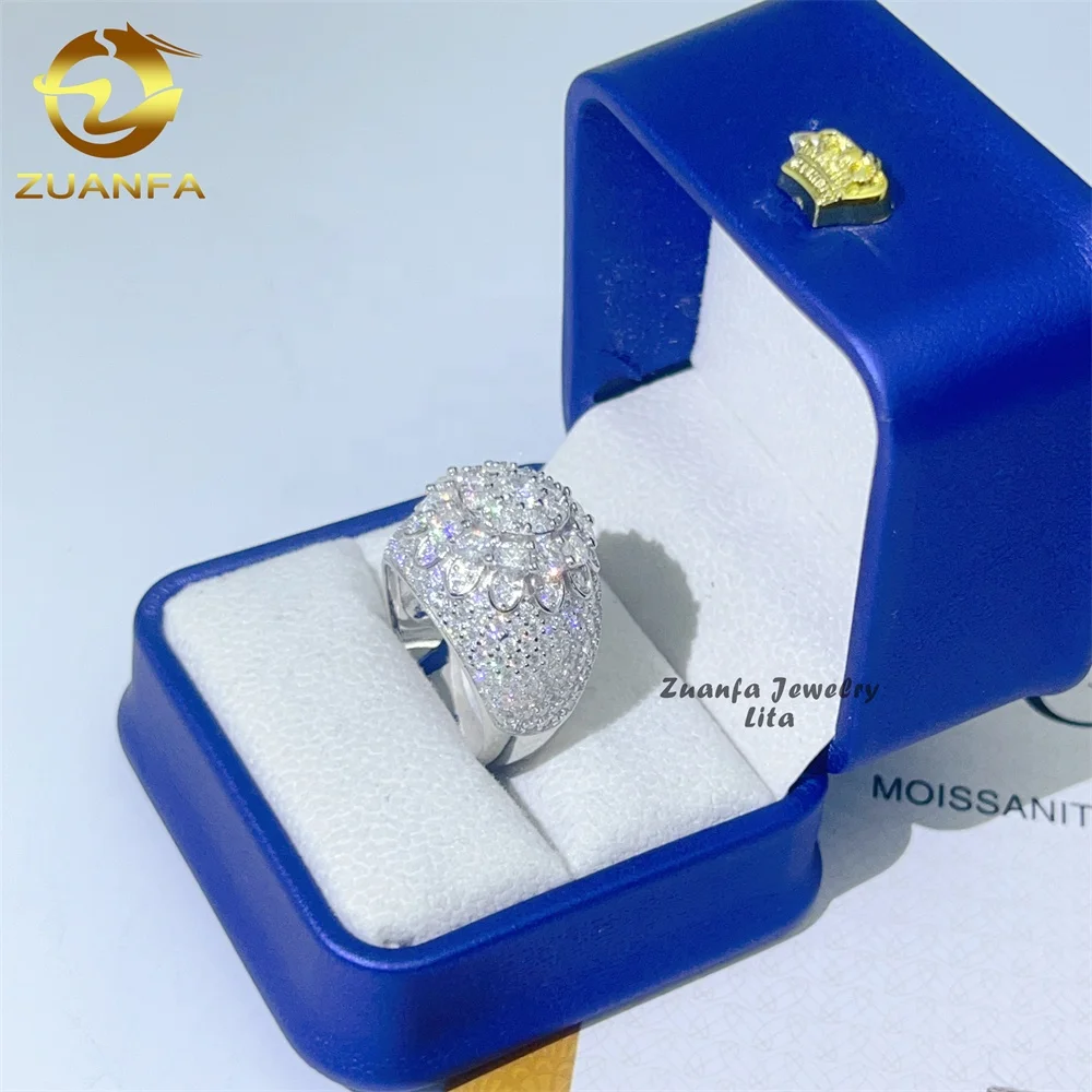 New arrival fine jewelry 925 sterling silver iced out diamond hip hop mens moissanite ring