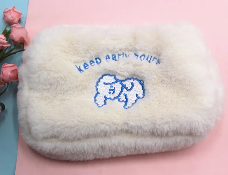 Large Capacity Girls Gift Korea Student School Pencil Case Girls Storage Bag Women Plush Cosmetic Bag Travel Makeup Bag