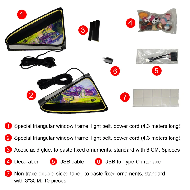 Road Top Night Light Ornaments Lamp Car Triangle Window Ornament Decoration Gift for Tesla Model 3 (All model Years)