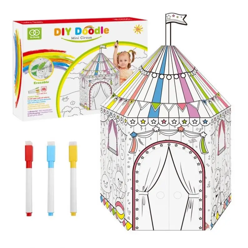 factory Creative Kids Painting Graffiti Toy Large Paper Children DIY Drawing Doodle Doll Kids House 3D Painted Cardboard House