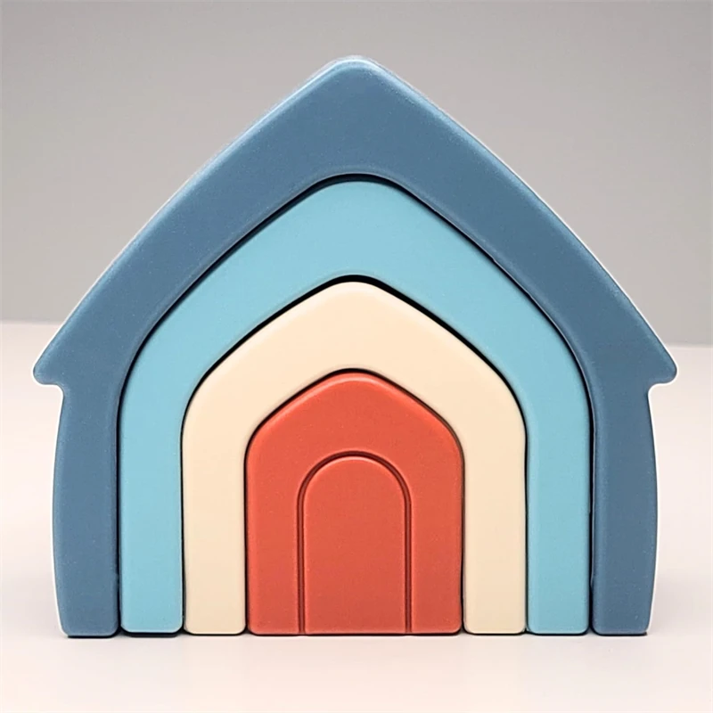 Kids Educational Silicone Nesting Stackable Building Blocks Baby Silicon Stacking House Toys Set