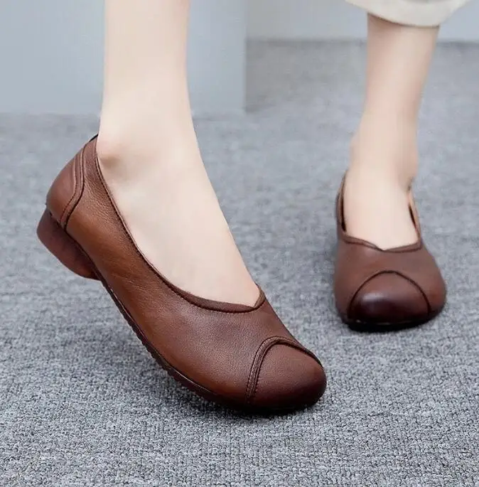 wholesale high quality genuine leather Slip on designer simple shoes women flat Leather Ballet Flats Boat shoe adult Merry Jane