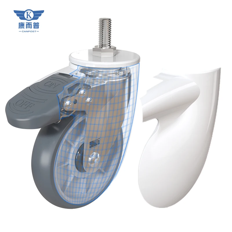 Most Popular Standard Hospital Medical Trolley Wheel High-quality 3/4 Inches TPR Plastic Universal Castor with plate