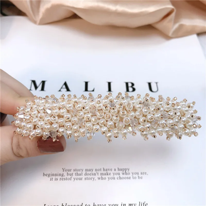 YANYE Classic Hand Beaded Pearl Crystal French Barrtte Spring Clip Hairpin Clip Hair Accessories