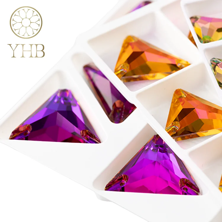 Triangle Sew-on Stone Crystal DIY Glass AB Rhinestones Hand Sewn Two Holes Flatback High Quality Machine Cut Shoes Stock 1 Box