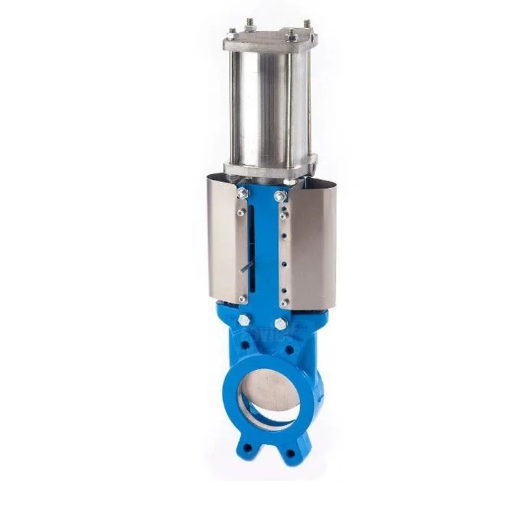 2 Inch Pneumatic Actuated Knife Gate Valve 10 Bar Rated Stainless Steel Cast Iron Valve