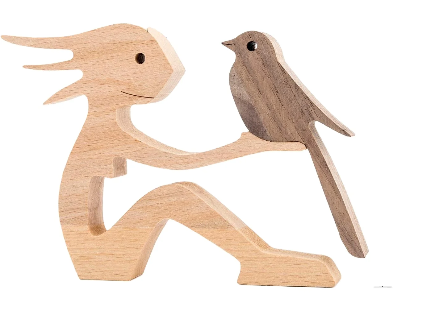 Wooden Statue Man and Dog Figurines Wood Crafts Gifts Decor Carved Wood Decorative Sculpture