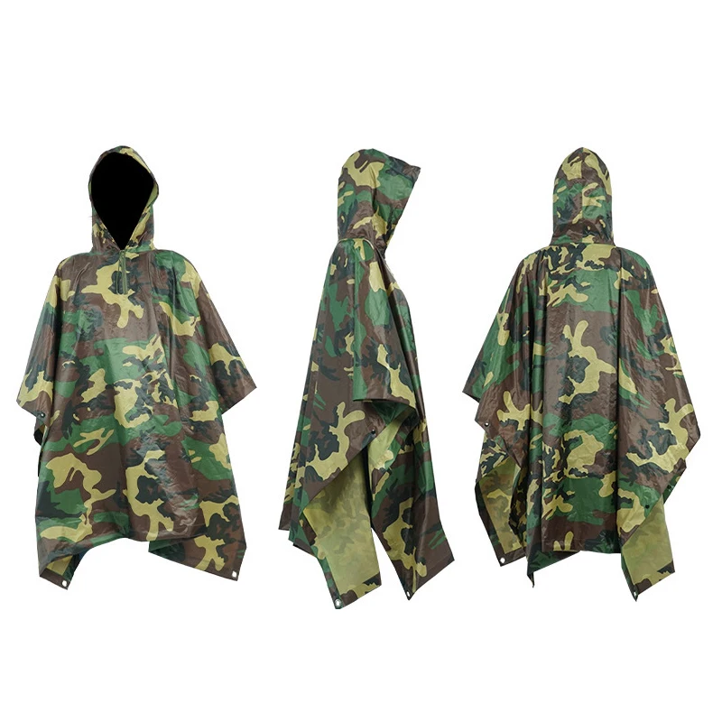 Impermeable PVC Polyester Outdoor Activities Tactical Camouflage Square Cloak Poncho Rain Cape Raincoat