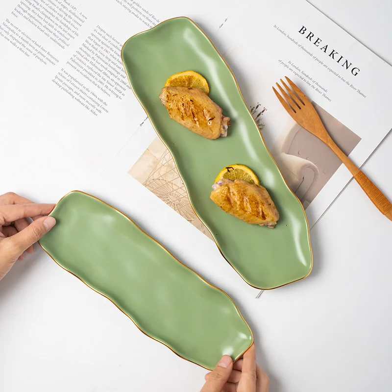 Wholesale Matte color glazed hand-painted japanese type ceramic porcelain cake dessert rectangular sushi plates and dishes tray