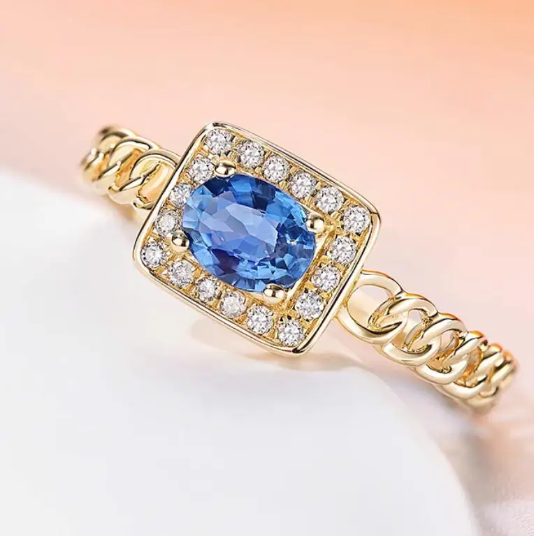 14K gold Sapphire gemstone Ring Personality band  AU585 diamond ring Fashion wedding ring