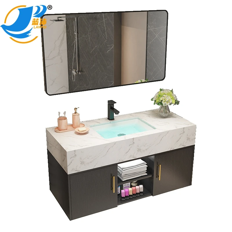 Lanjia 2022 new AT005-90 countertop basin vanity unit counter top basin unit Artificial marble bathroom vanity