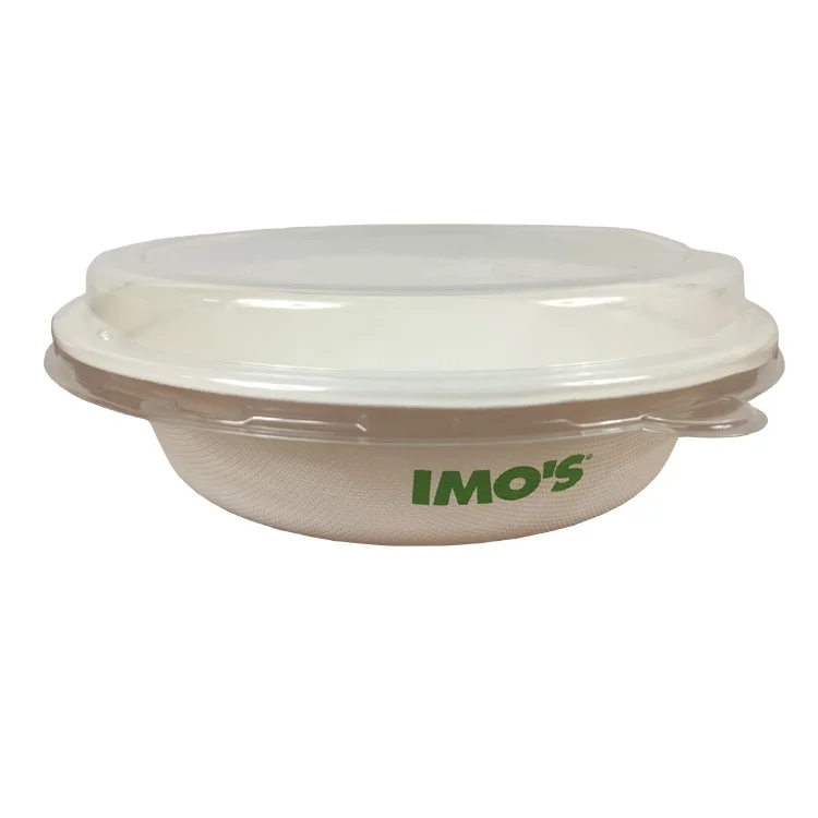 Takeout  compostable 32oz disposable sugarcane pulp round noodle bowl with PET LID