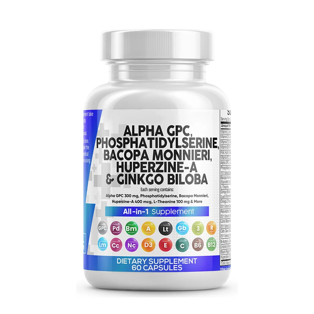 Alpha GPC Capsule ALL IN ONE Phosphatidylserine Bacopa Monnieri Huperzine-A Ginkgo Biloba Capsules